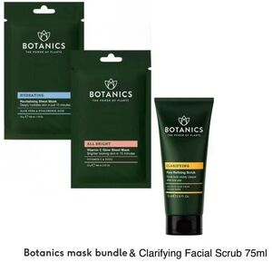 Botanics masks bundle & Clarifying Facial Scrub 75ml Skincare 3piece Set